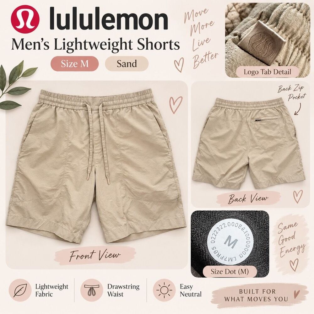 Lululemon Men’s Lightweight Drawstring Shorts Sand Beige Size M